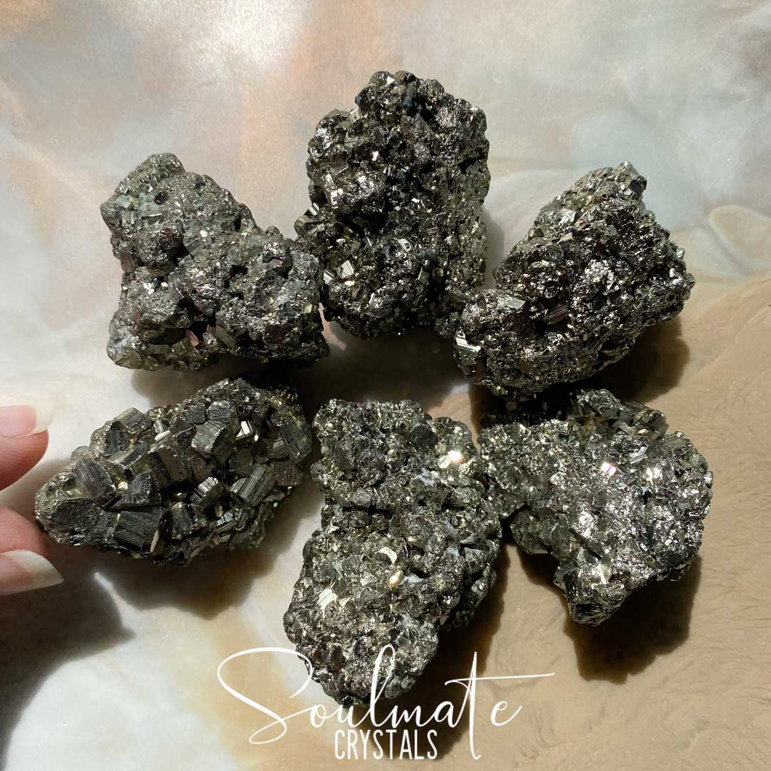 Soulmate Crystals Pyrite Raw Natural Stone Cluster, Brassy Metallic Stone for Wealth, Manifestation