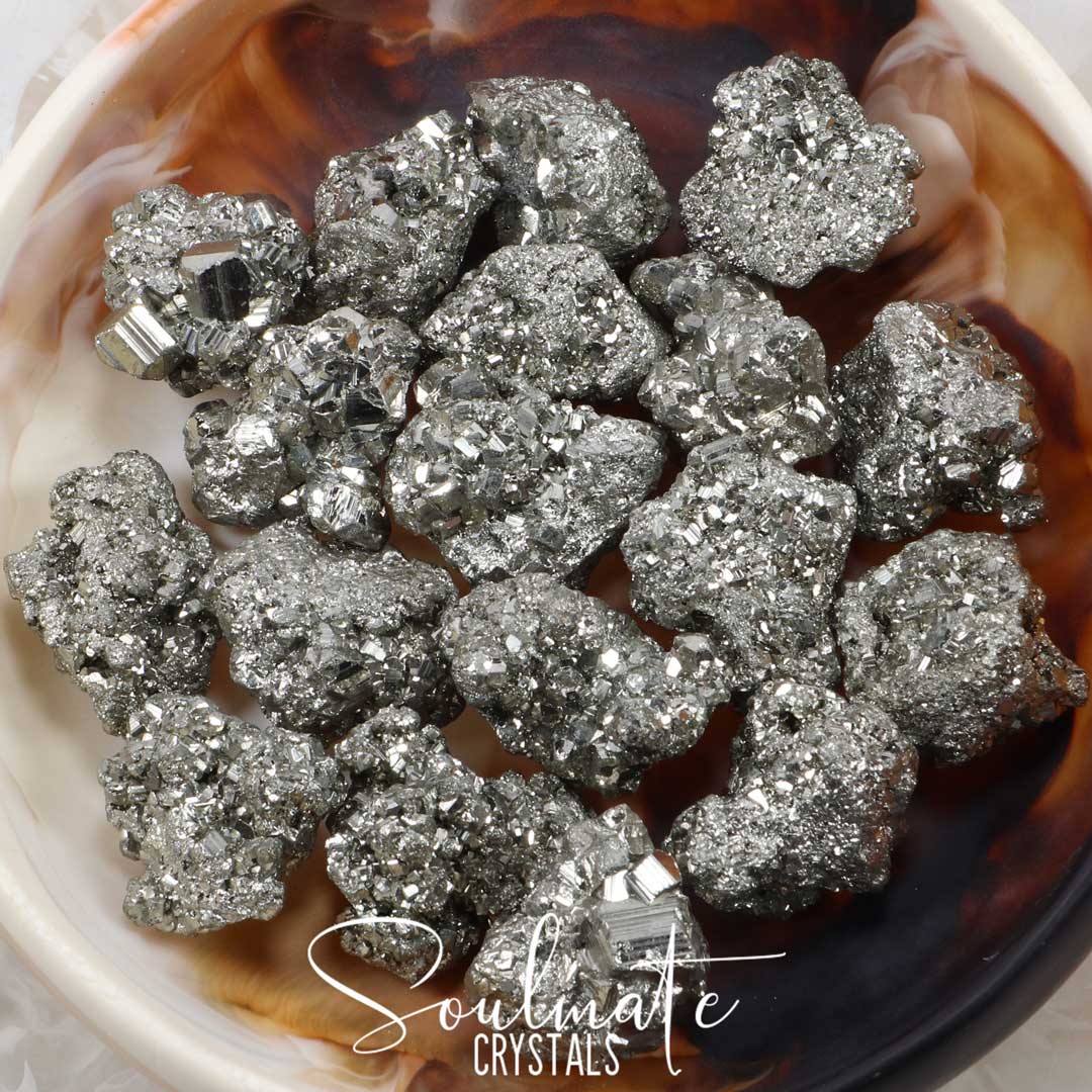 Soulmate Crystals Pyrite Raw Natural Stone Cluster, Brassy Metallic Stone for Wealth, Manifestation