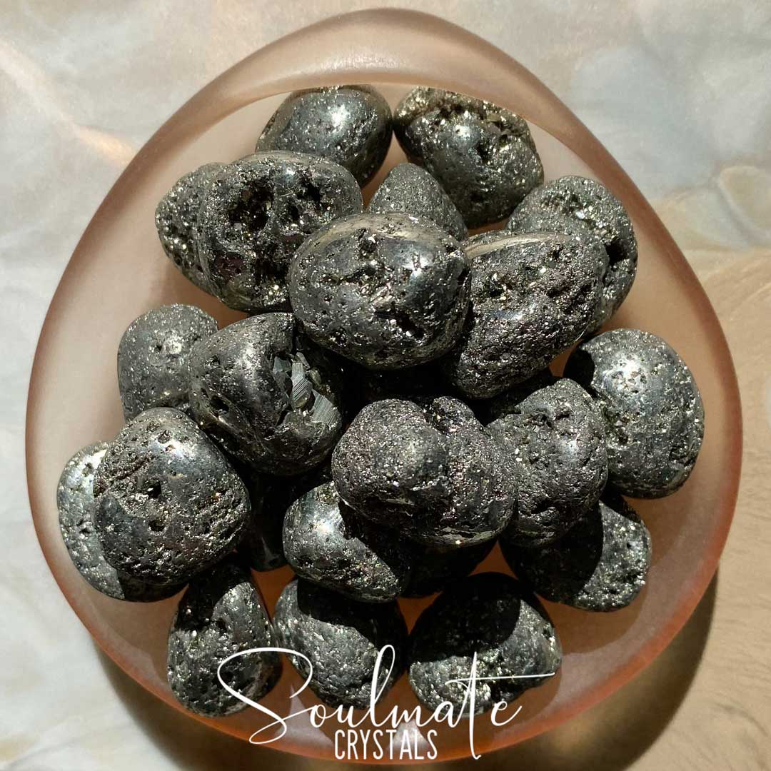 Soulmate Crystals Pyrite Tumbled Stone, Golden Metallic Stone for Wealth, Manifestation.