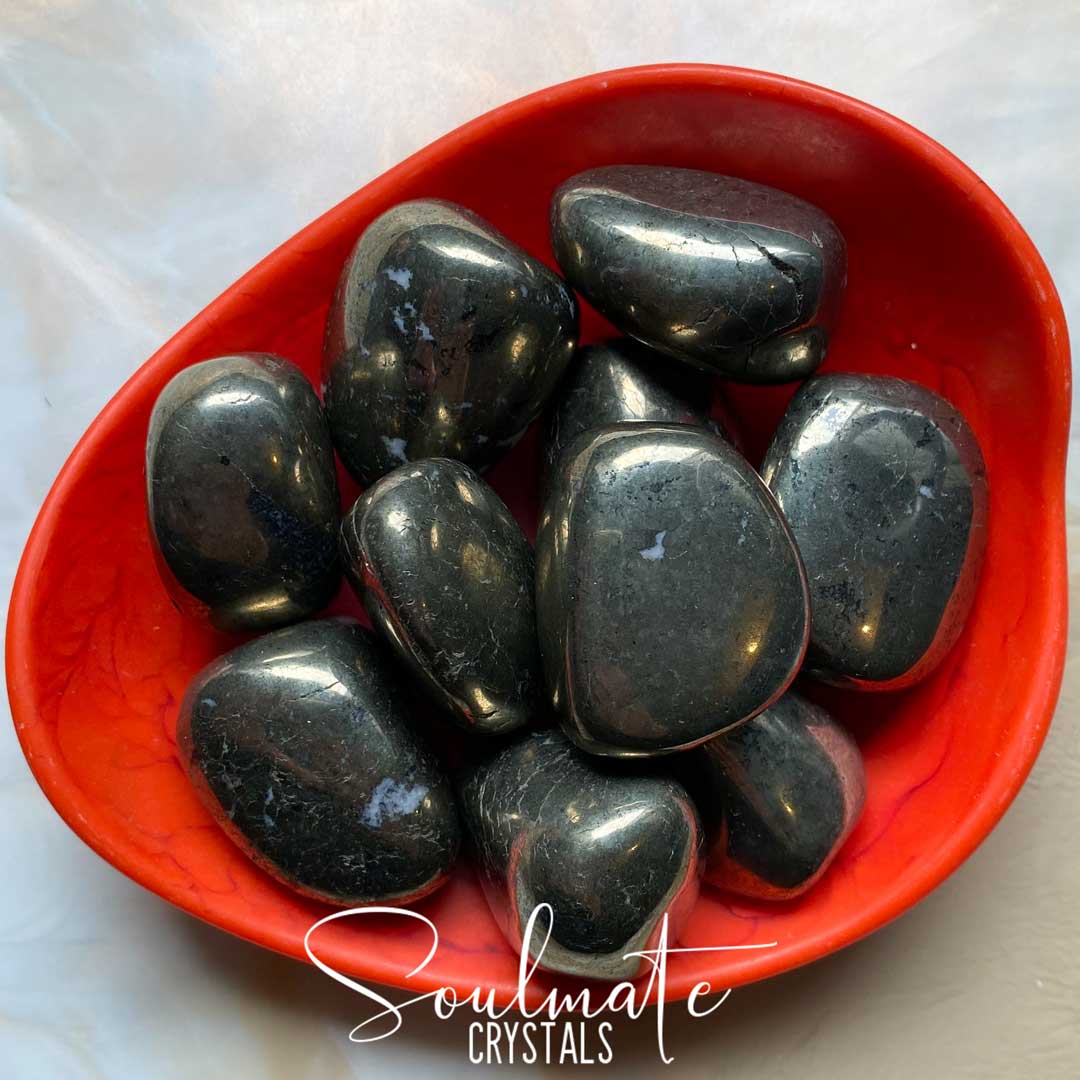 Soulmate Crystals Pyrite Tumbled Stone, Golden Metallic Stone for Wealth, Manifestation.