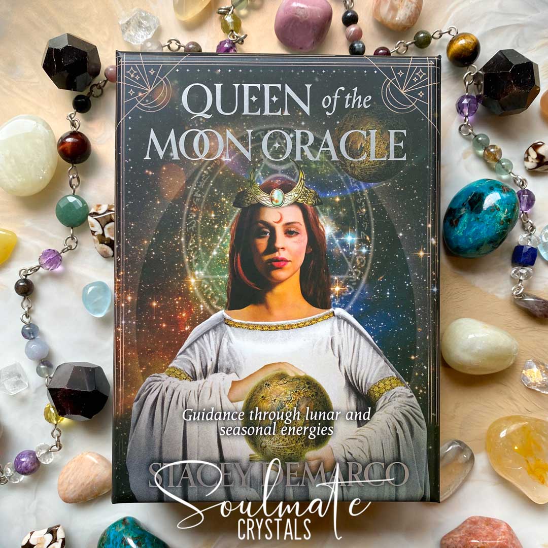 Soulmate Crystals Queen of the Moon Oracle Card Deck Stacey Demarco, Boxed Set of Oracle Cards for Divination