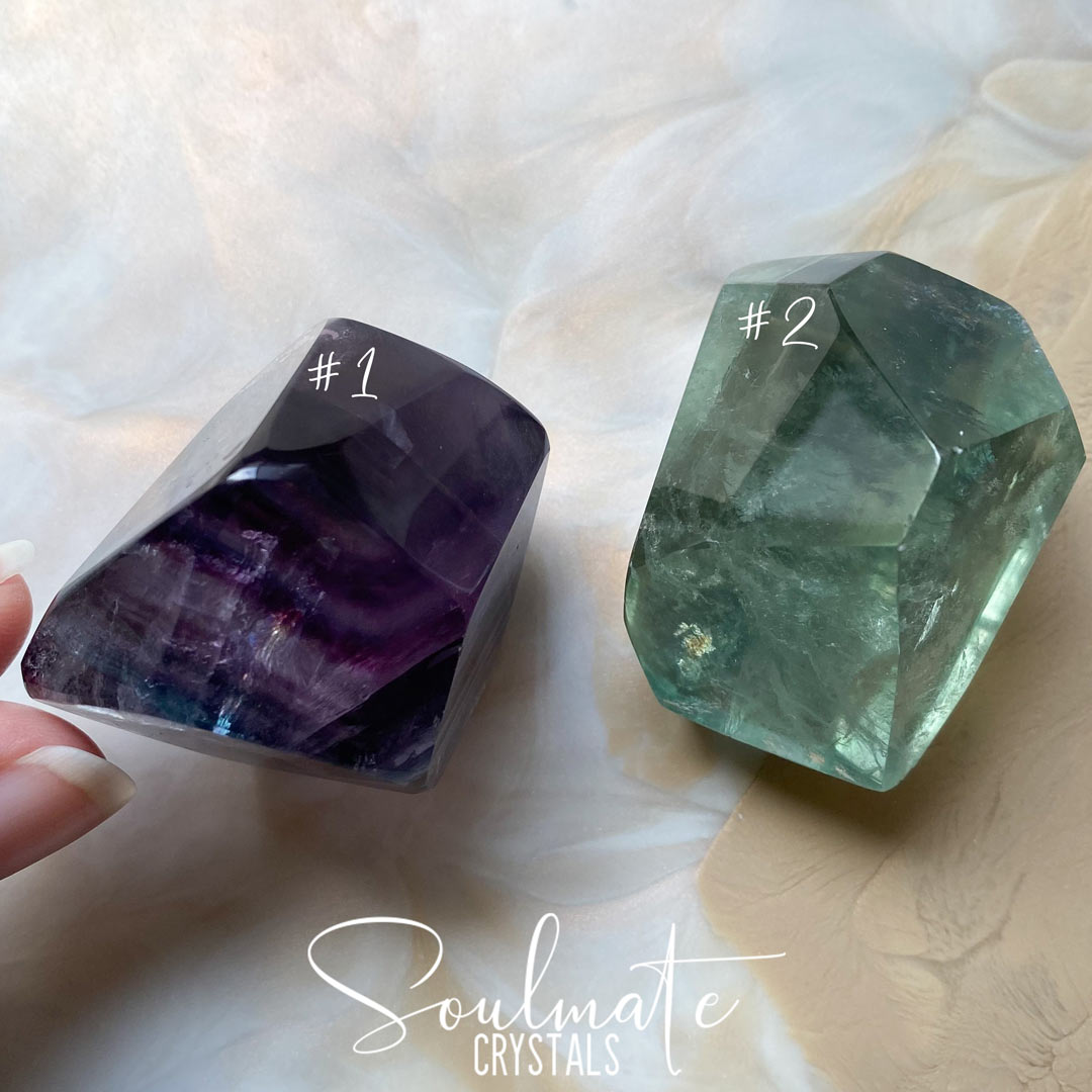 Soulmate Crystals Rainbow Fluorite Polished Crystal Freeform, Purple, Green, Blue, Clear Crystal for Clarifying Thoughts, Decision Making, Mental Agility