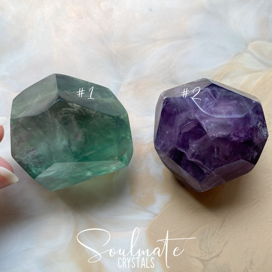 Soulmate Crystals Rainbow Fluorite Polished Crystal Freeform, Purple, Green, Blue, Clear Crystal for Clarifying Thoughts, Decision Making, Mental Agility