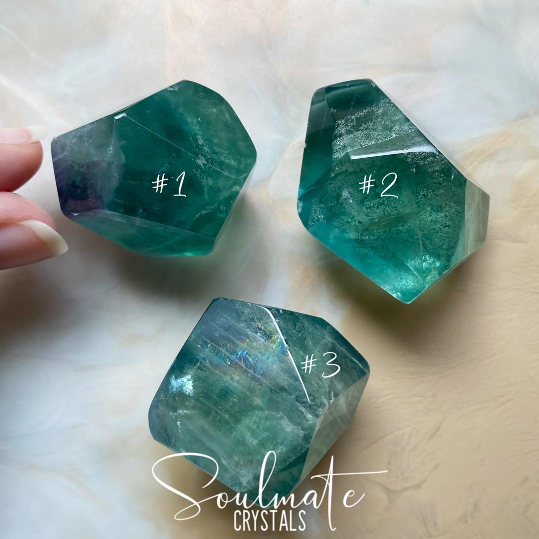 Soulmate Crystals Rainbow Fluorite Polished Crystal Freeform, Purple, Green, Blue, Clear Crystal for Clarifying Thoughts, Decision Making, Mental Agility