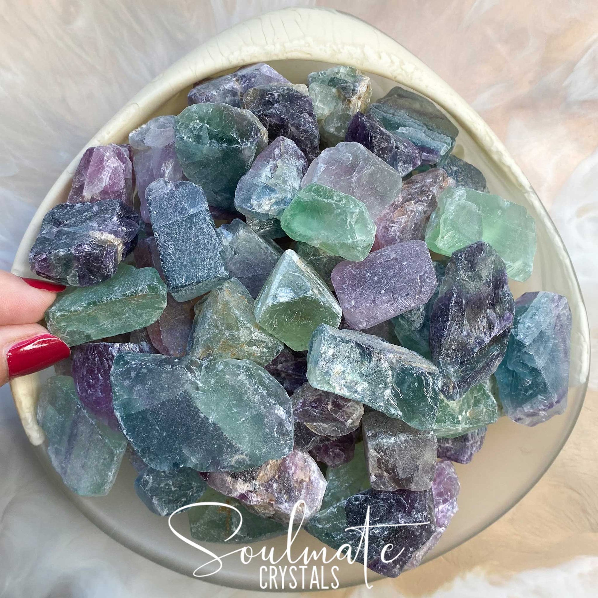 Soulmate Crystals Rainbow Fluorite Raw Natural Stone Mix Pack, Blue, Green, Purple Fluorite Crystal for Clarity, Decision Making, Study, Mental Agility.