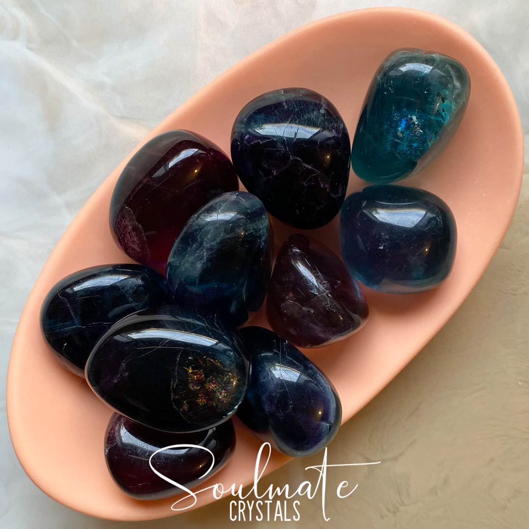 RAINBOW FLUORITE TUMBLED STONE XL GRADE AA Soulmate Crystals