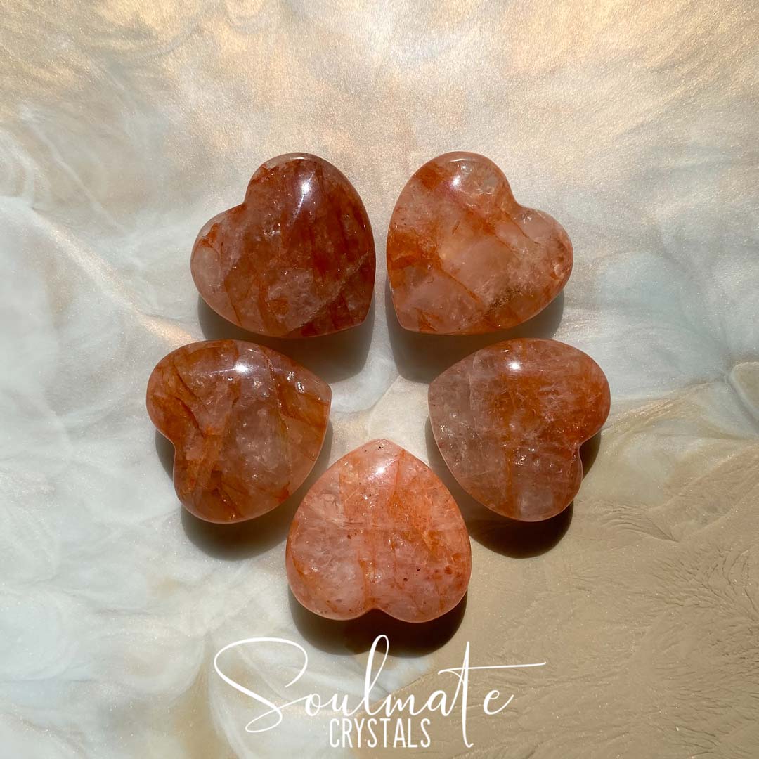 Soulmate Crystals Red Hematoid Quartz Polished Crystal Heart, rusty orange-red Hematoid included Quartz crystal for Clarity, Emotional Stability, Spiritual Development