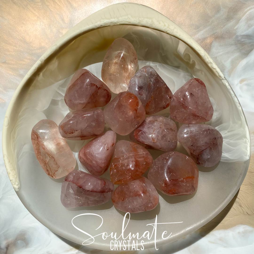 Soulmate Crystals Red Hematoid Quartz Tumbled Stone, rusty orange-red Hematoid included Quartz crystal for Clarity, Emotional Stability, Spiritual Development