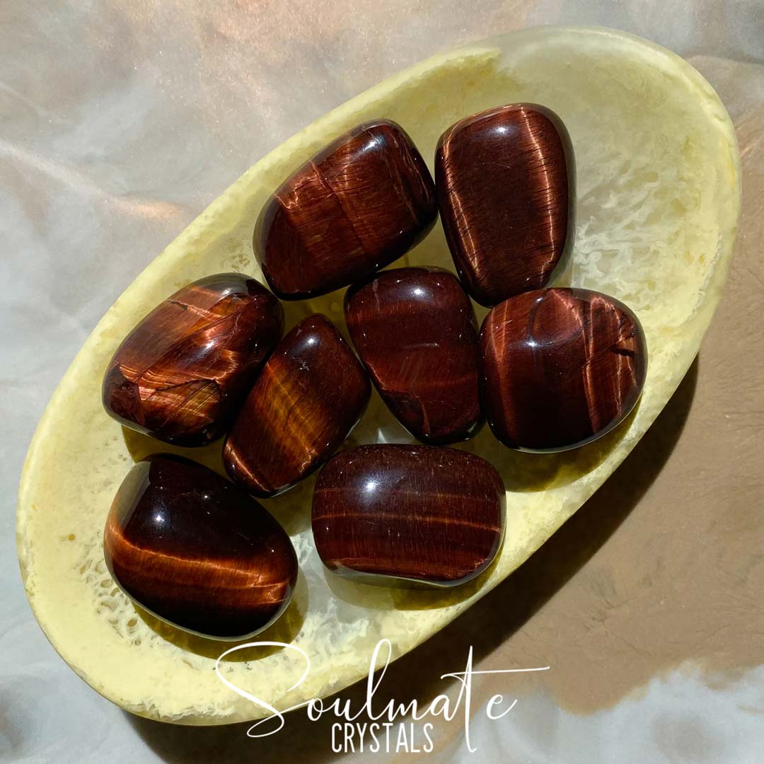 Soulmate Crystals Red Tiger's Eye Tumbled Stone, Chatoyant Red Crystal for Passion, Motivation, Self-Esteem, Wisdom