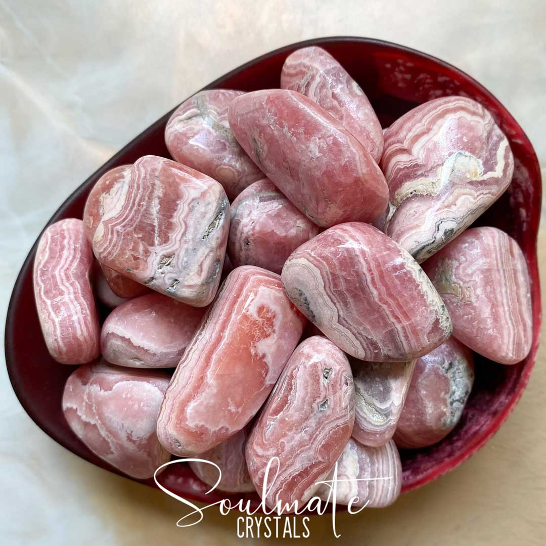 Soulmate Crystals Rhodochrosite Tumbled Stone, Rose Pink Banded Crystal for Self-Love, Compassion, Kindness.