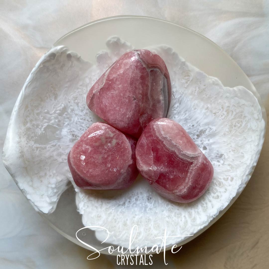 Soulmate Crystals Rhodochrosite Tumbled Stone, Pink Banded Crystal for Self-Love, Compassion, Kindness.