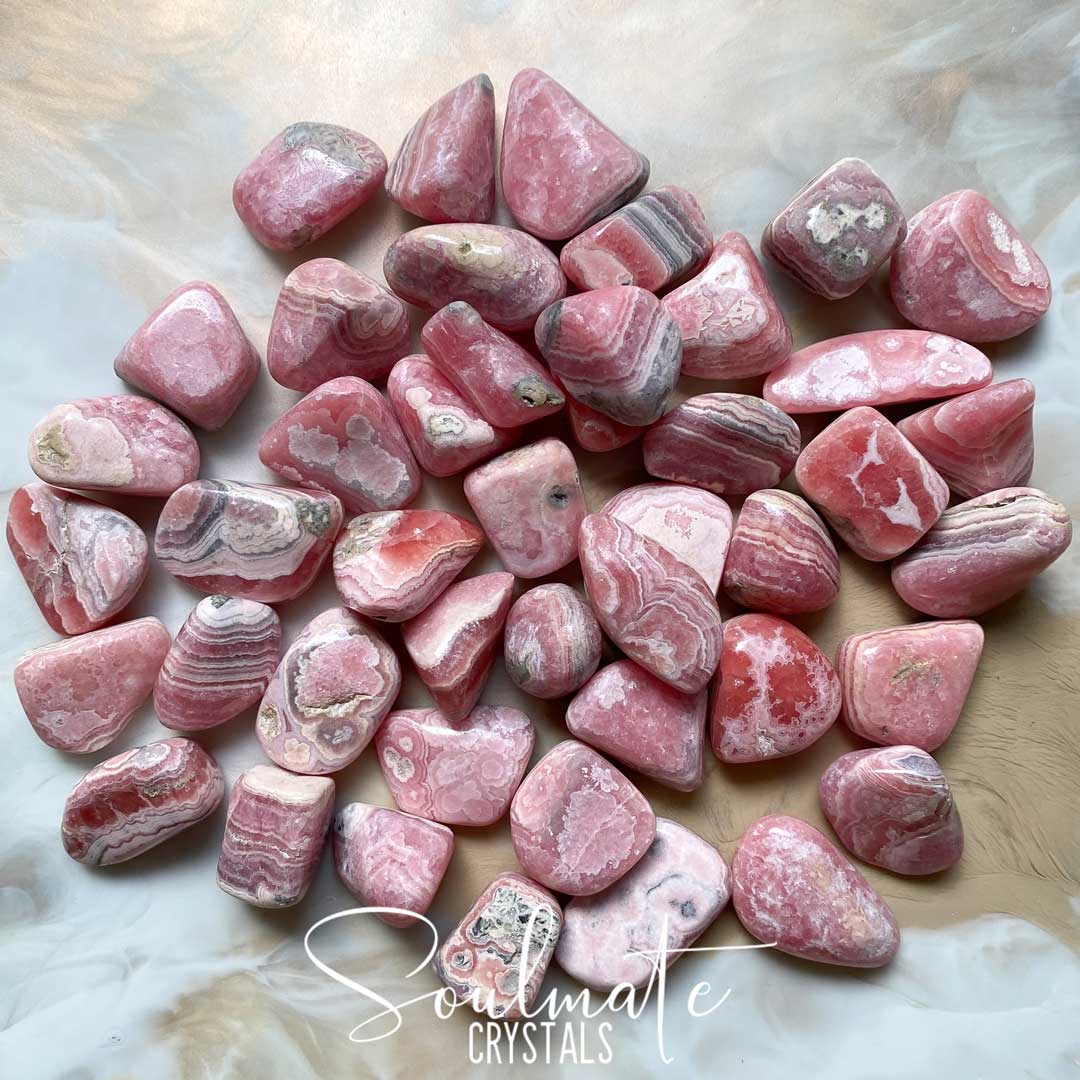 Soulmate Crystals Rhodochrosite Tumbled Stone, Rose Pink Banded Crystal for Self-Love, Compassion, Kindness.