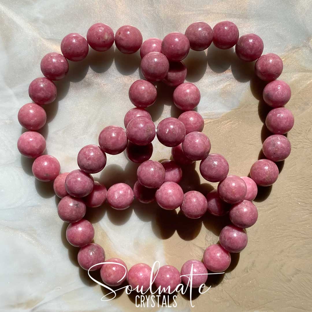 Soulmate Crystals Rhodonite Polished Crystal Bracelet, Pink Crystal for Unconditional Love, Forgiveness, Beaded Bracelet, Jewellery, Jewelry, Wearable Crystal Jewellery.
