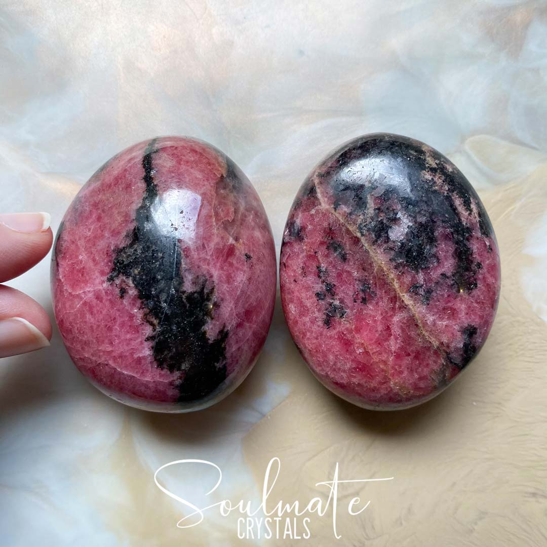 Soulmate Crystals Rhodonite Polished Crystal Pebble, Pink Crystal for Unconditional Love, Forgiveness, Self-Worth, Passion.