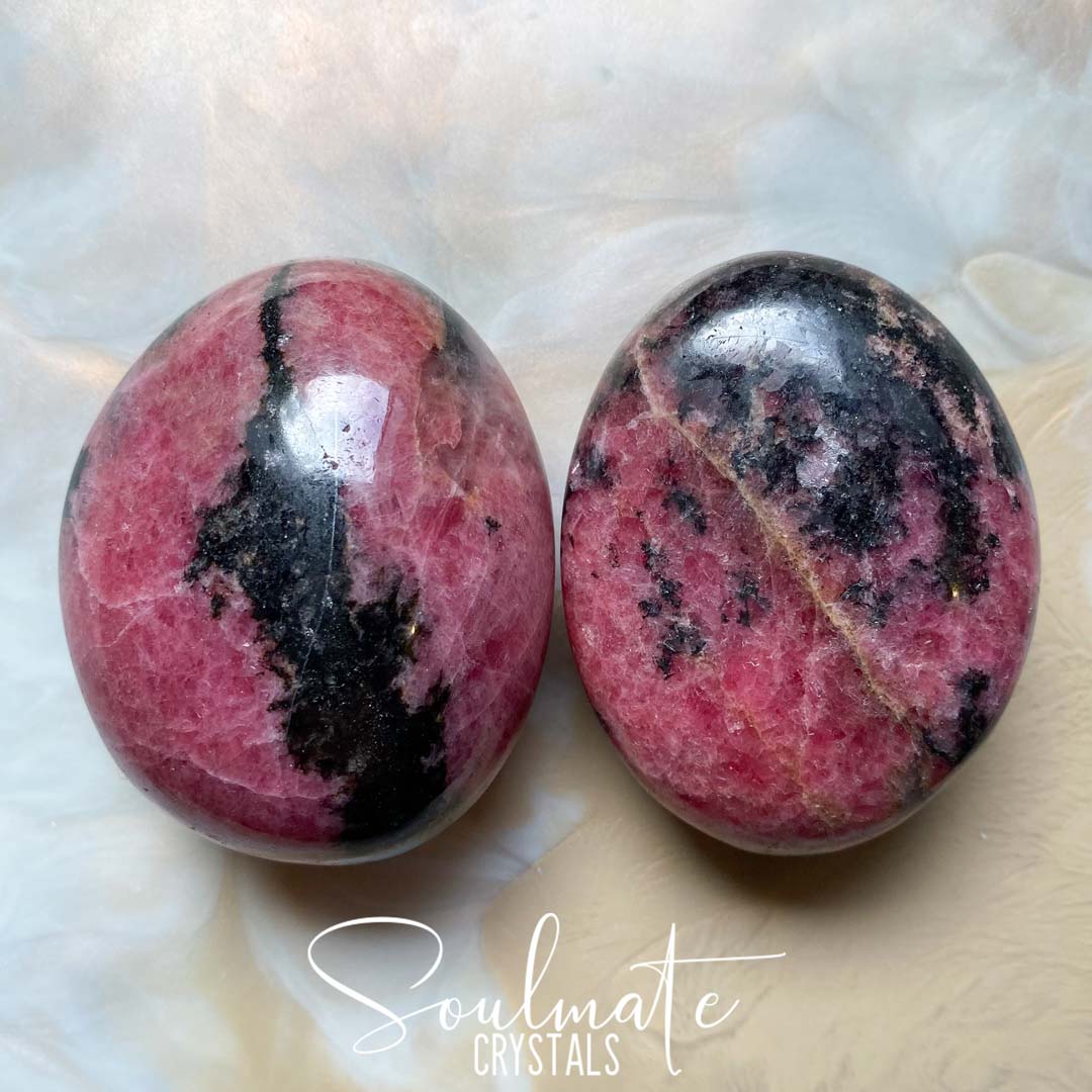 Soulmate Crystals Rhodonite Polished Crystal Pebble, Pink Crystal for Unconditional Love, Forgiveness, Self-Worth, Passion.