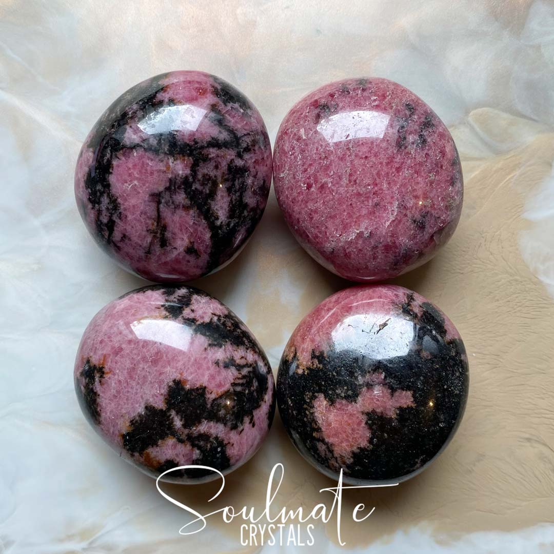 Soulmate Crystals Rhodonite Polished Crystal Pebble, Pink Crystal for Unconditional Love, Forgiveness, Self-Worth, Passion.