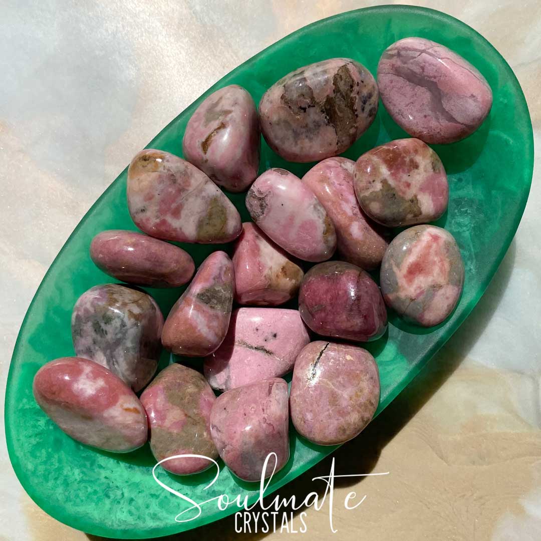 Soulmate Crystals Rhodonite Tumbled Stone, Pink Crystal for Unconditional Love, Forgiveness, Self-Worth, Passion