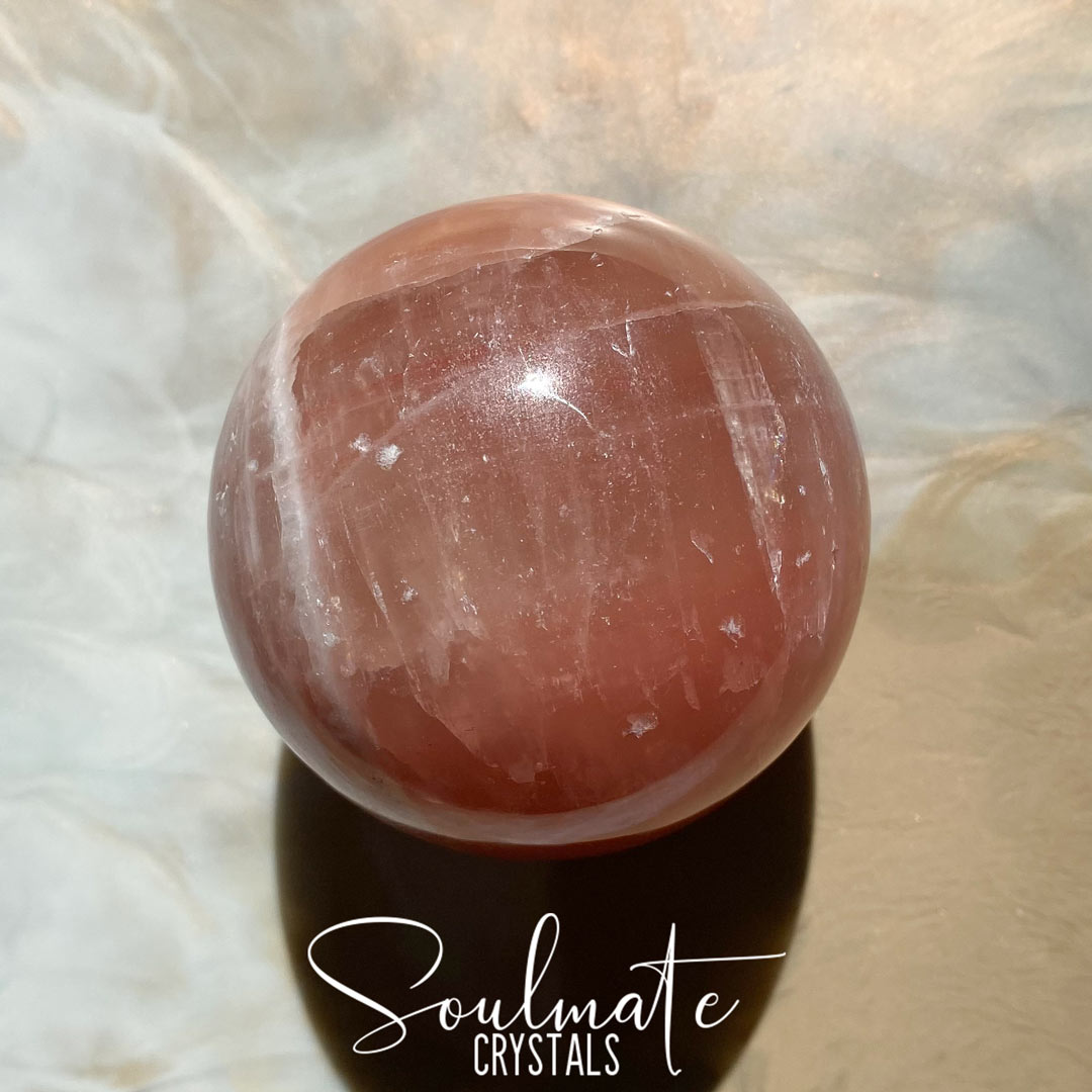Soulmate Crystals Rose Calcite Polished Crystal Sphere, Rose Pink Crystal for Self-Love, Emotional Wellbeing, Compassion, Forgiveness