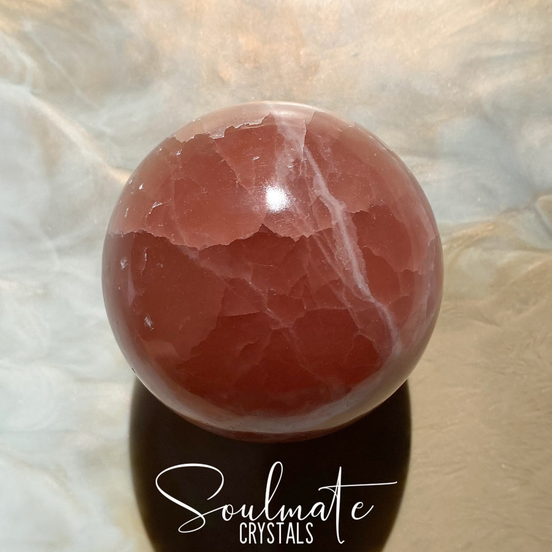 Soulmate Crystals Rose Calcite Polished Crystal Sphere, Rose Pink Crystal for Self-Love, Emotional Wellbeing, Compassion, Forgiveness