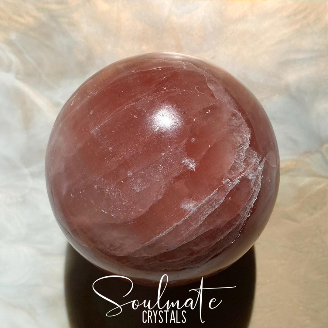 Soulmate Crystals Rose Calcite Polished Crystal Sphere, Rose Pink Crystal for Self-Love, Emotional Wellbeing, Compassion, Forgiveness