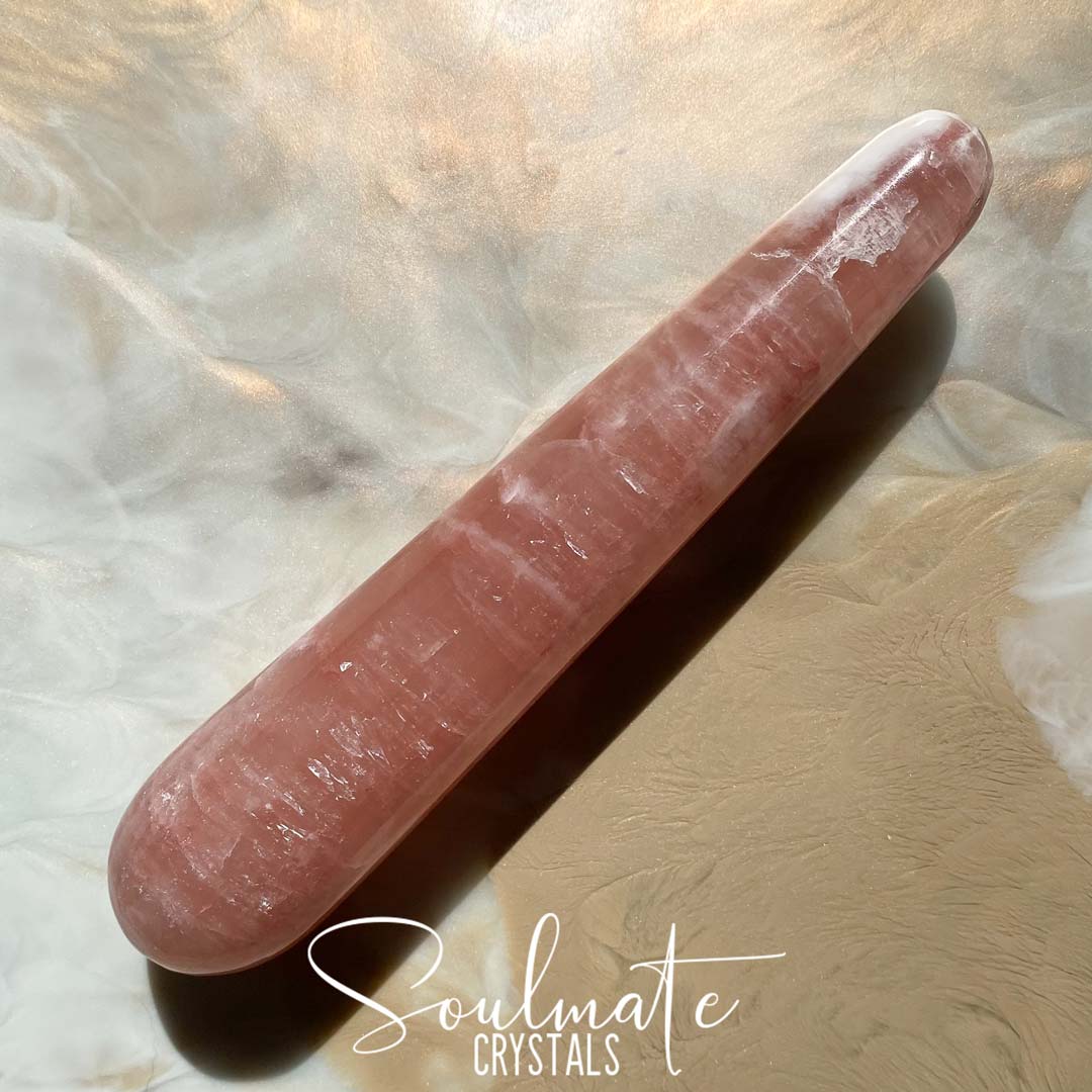 Soulmate Crystals Rose Calcite Polished Crystal Wand, Rose Pink Crystal for Self-Love, Emotional Wellbeing, Compassion, Forgiveness