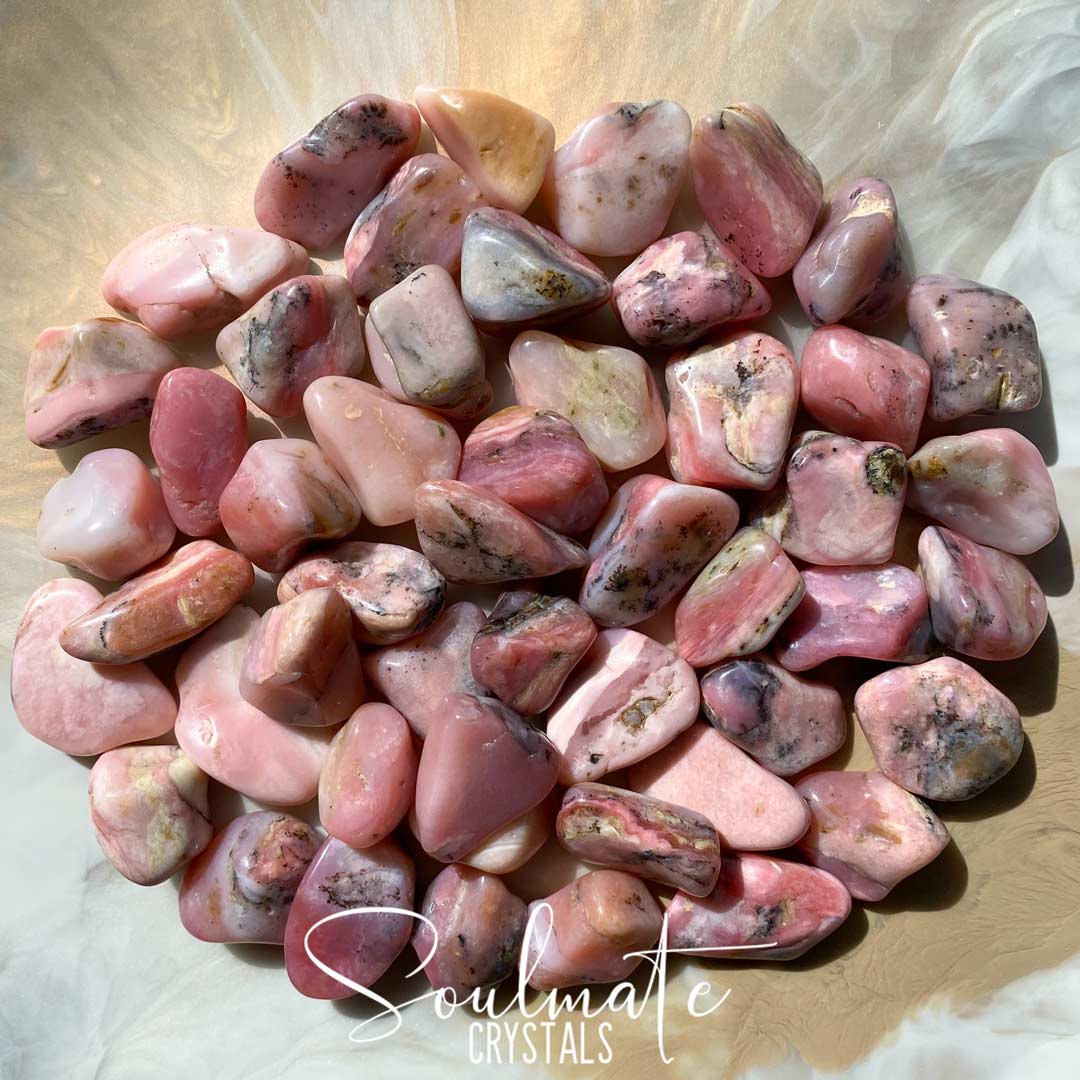 Soulmate Crystals Rose Pink Opal Tumbled Stone, Pink Polished Crystals for Emotional Wellbeing, Size Medium-Large