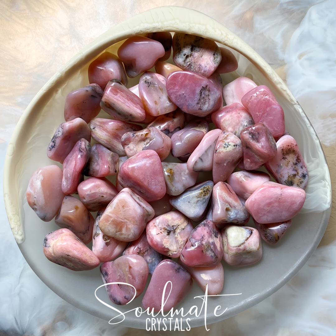 Soulmate Crystals Rose Pink Opal Tumbled Stone, Pink Polished Crystals for Emotional Wellbeing, Size Medium-Large
