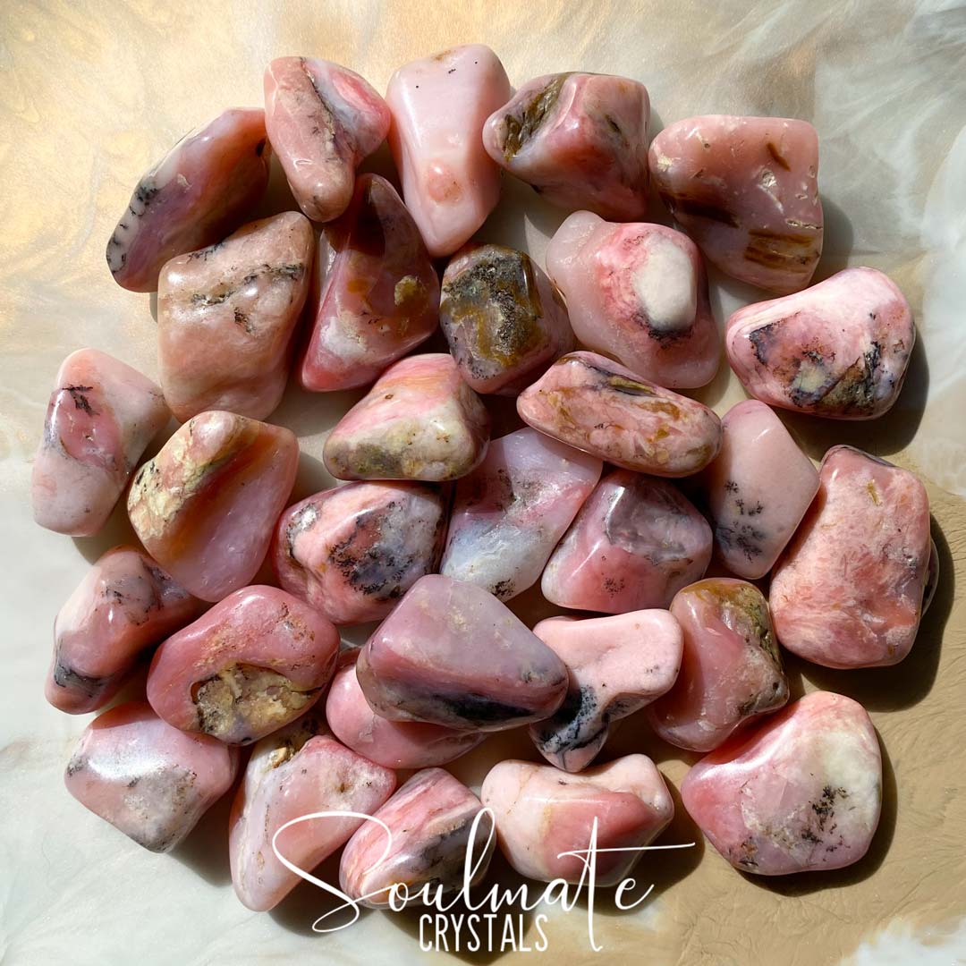 Soulmate Crystals Rose Pink Opal Tumbled Stone, Pink Polished Crystals for Emotional Wellbeing, Size Medium