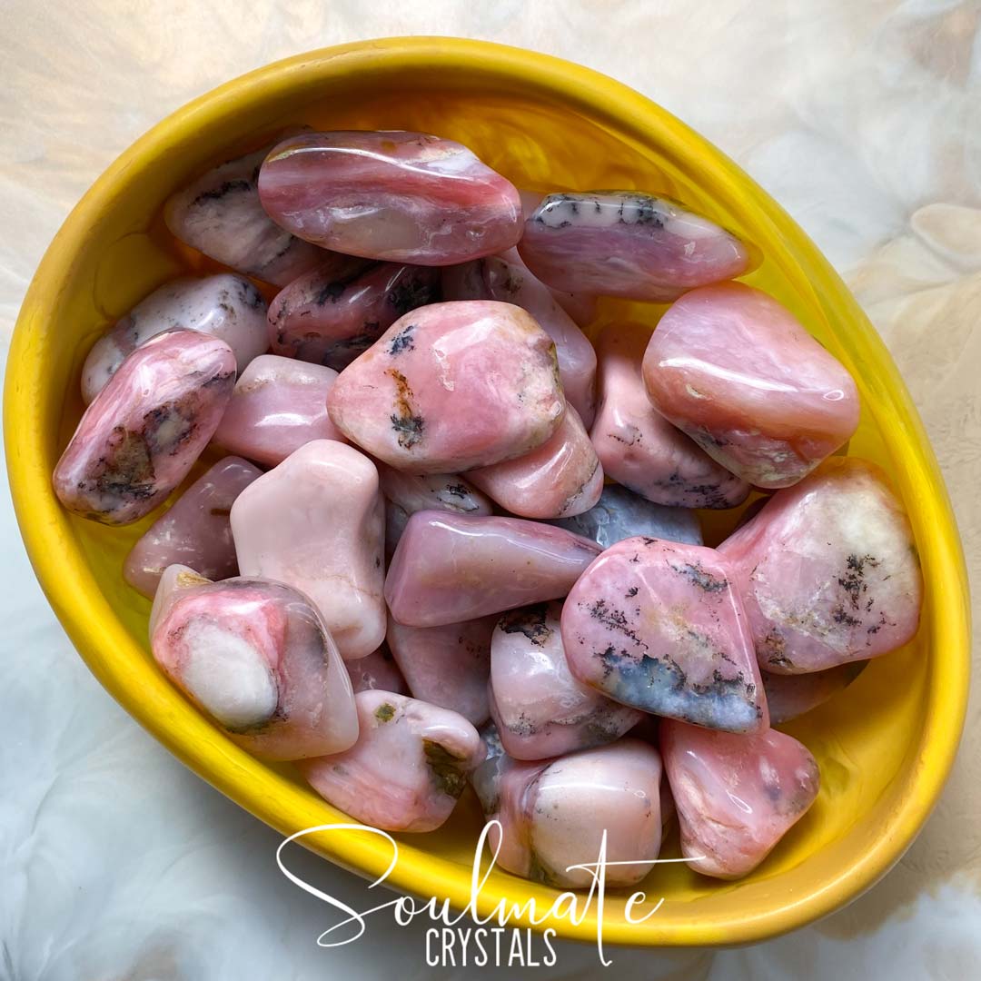 Soulmate Crystals Rose Pink Opal Tumbled Stone, Pink Polished Crystals for Emotional Wellbeing, Size Medium