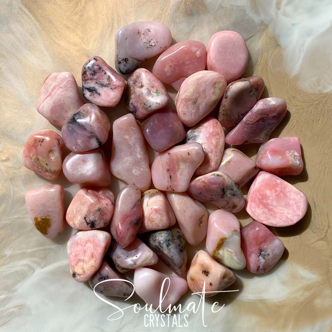 Soulmate Crystals Rose Pink Opal Tumbled Stone, Pink Polished Crystals for Emotional Wellbeing, Size Small-Medium