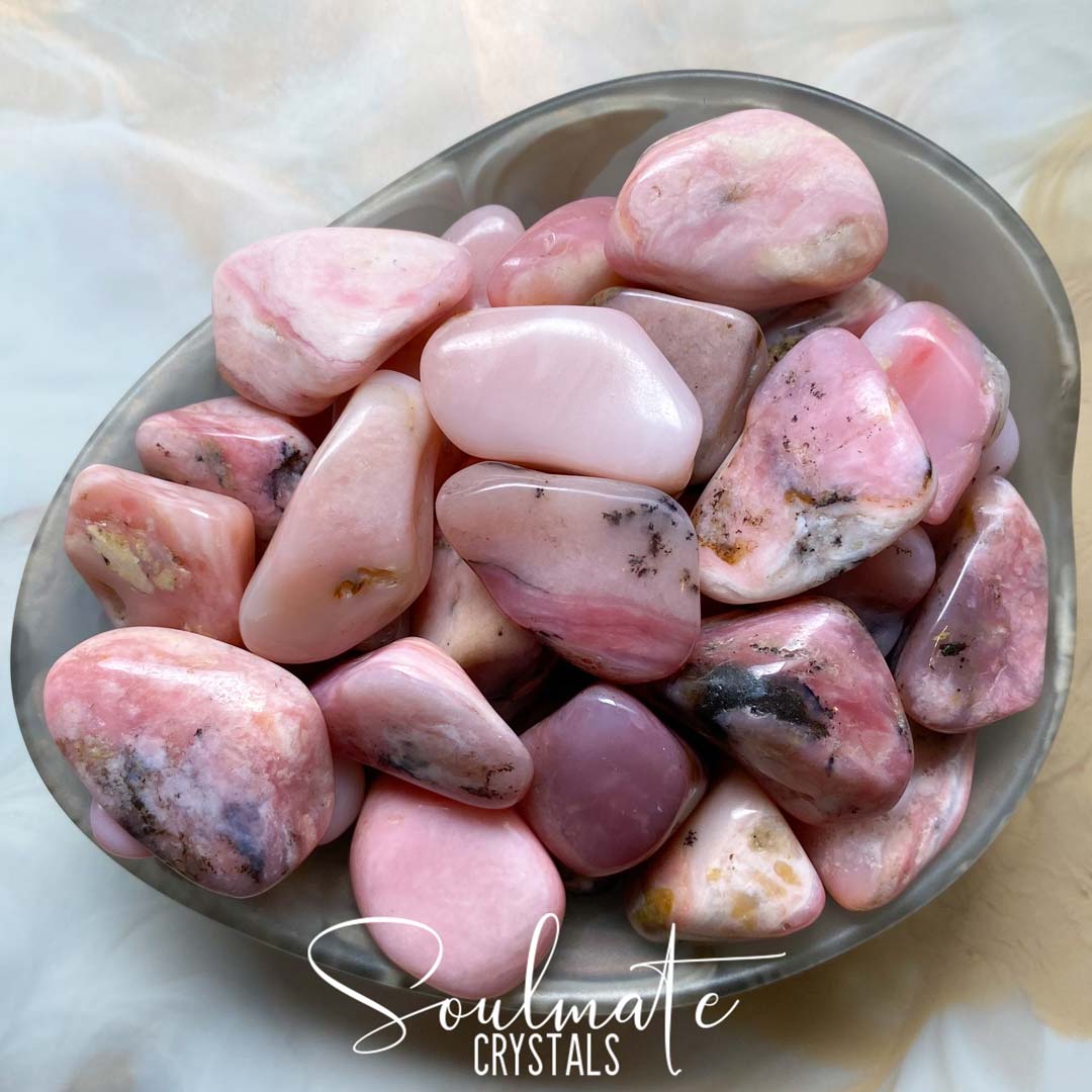 Soulmate Crystals Rose Pink Opal Tumbled Stone, Pink Polished Crystals for Emotional Wellbeing, Size Small-Medium