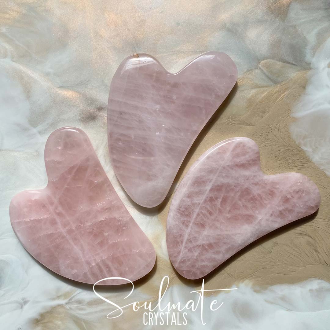 Soulmate Crystals Rose Quartz Polished Crystal Gua Sha Tool, Pink Crystal for Self-Care, Facial Massage, Crystal Beauty Tool