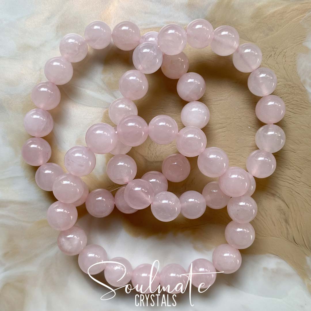 Soulmate Crystals Rose Quartz Pink Polished Crystal Bracelet, Pink Crystal for Self-Love and Love, Beaded Bracelet, Jewellery, Jewelry, Wearable Crystal Jewellery.