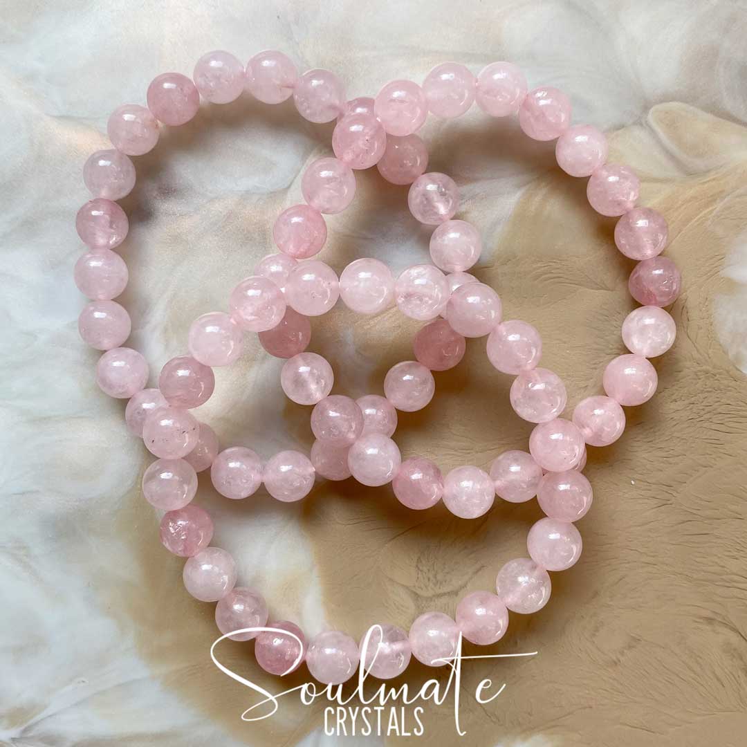 Soulmate Crystals Rose Quartz Pink Polished Crystal Bracelet, Pink Crystal for Self-Love and Love.
