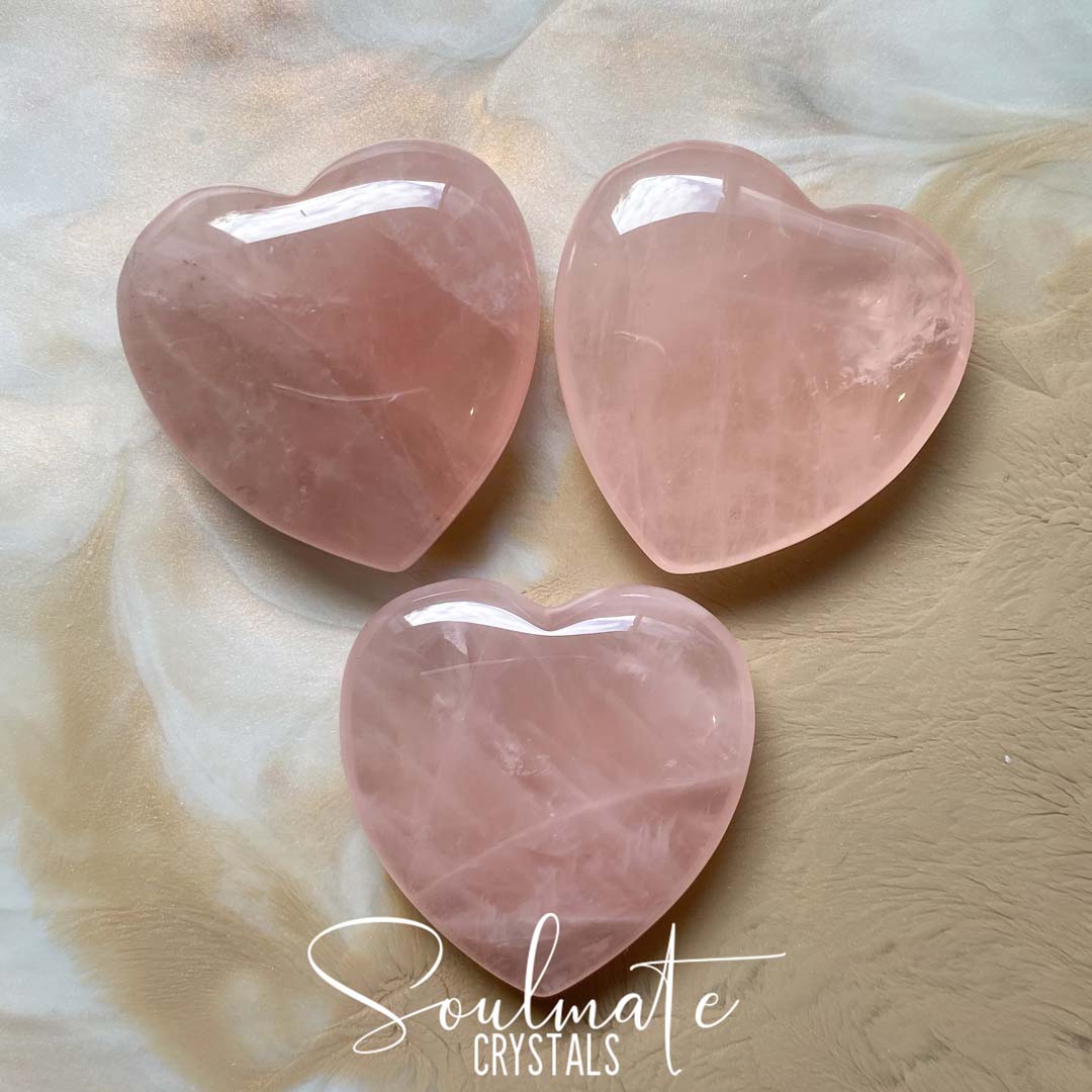 Soulmate Crystals Rose Quartz Pink Polished Crystal Heart, Pink Crystal for Self-Love and Love