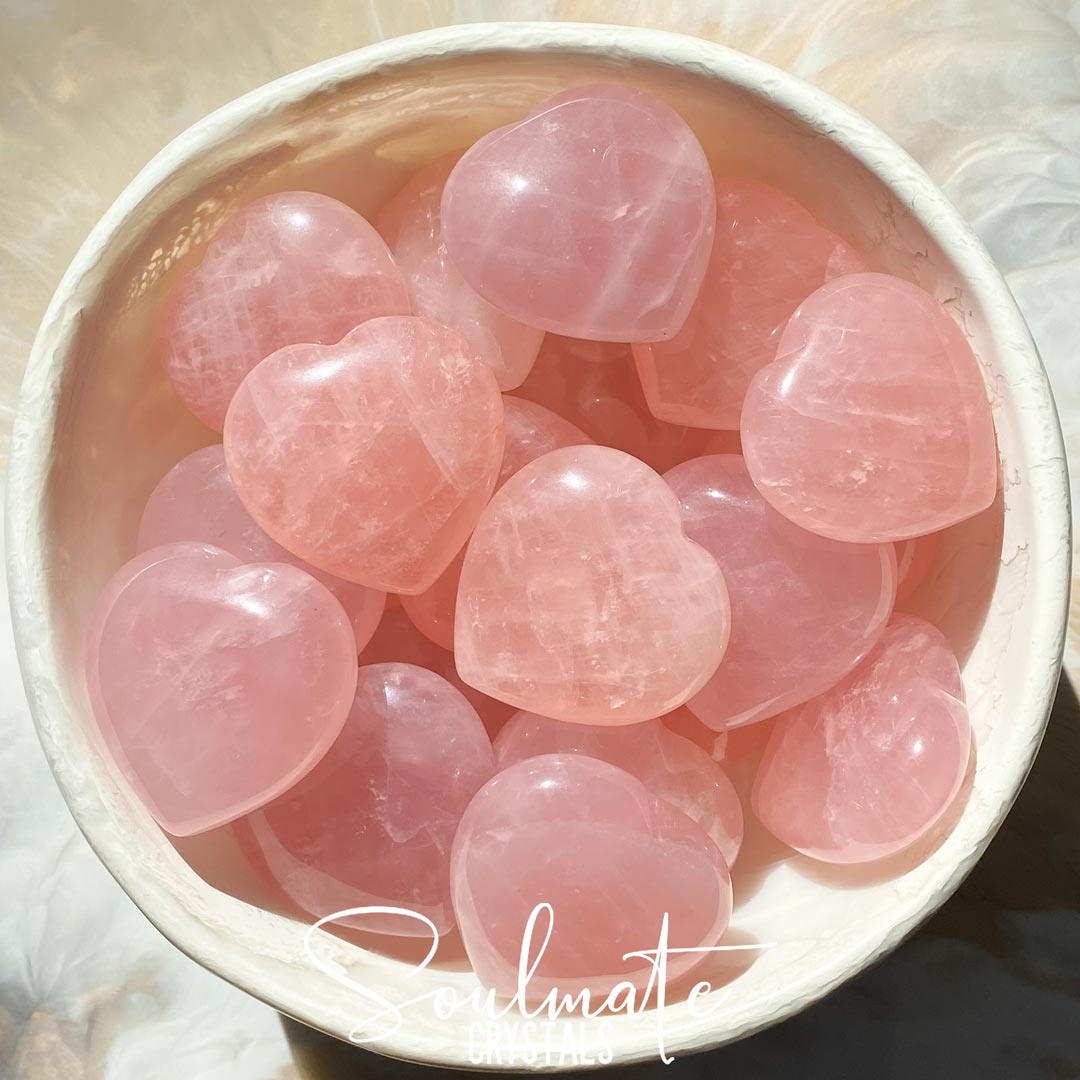 Soulmate Crystals Rose Quartz Pink Polished Crystal Heart, Pink Crystal for Self-Love and Love