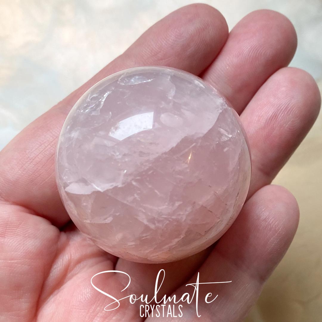 Soulmate Crystals Rose Quartz Polished Crystal Sphere, Pink Crystal for Self-Love, Forgiveness, Unconditional Love.