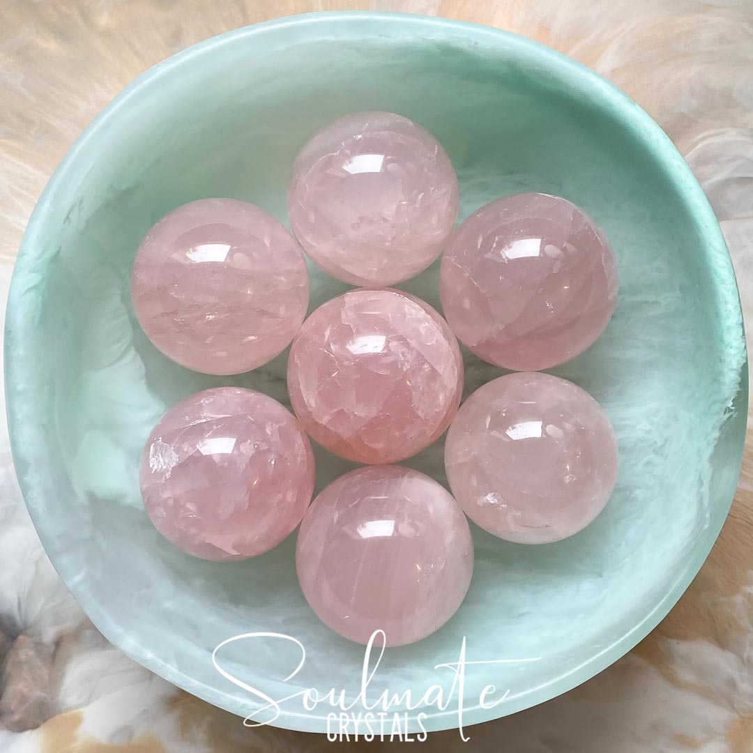 Soulmate Crystals Rose Quartz Polished Crystal Sphere, Pink Crystal for Self-Love, Forgiveness, Unconditional Love.