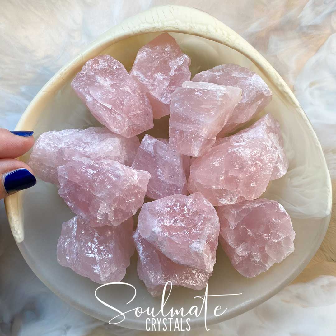 Soulmate Crystals Rose Quartz Raw Natural Stone, Pink Rough Unpolished Crystal Chunk