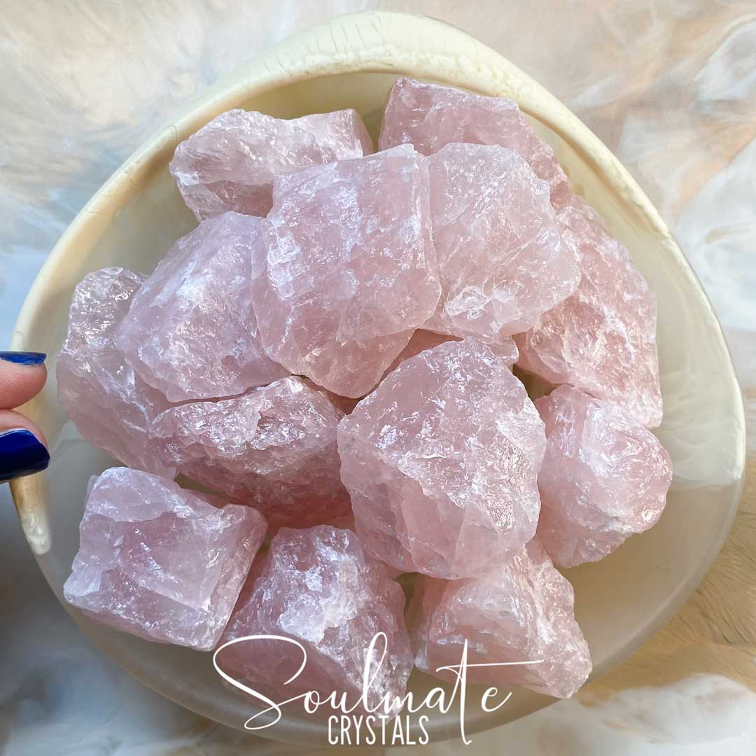 Soulmate Crystals Rose Quartz Raw Natural Stone, Pink Rough Unpolished Crystal Chunk