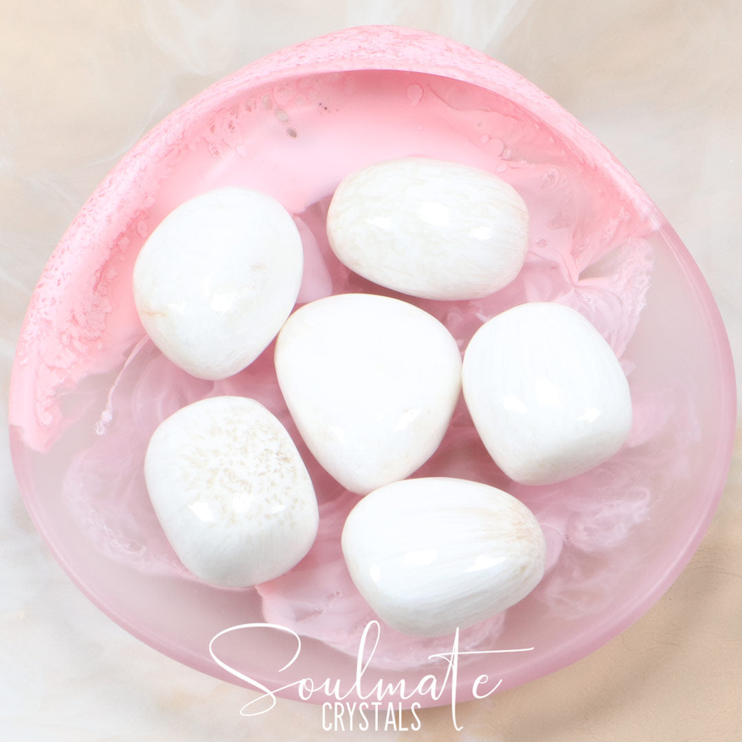 Soulmate Crystals Scolecite Tumbled Stone, White Zeolite Crystal for Spiritual Communication, Inner Peace, Transformation, High Vibration, Tranquility.