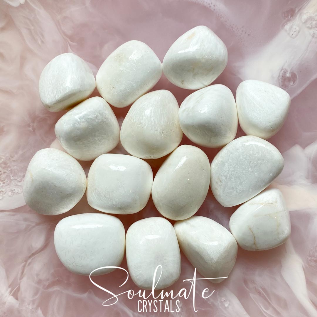 Soulmate Crystals Scolecite Tumbled Stone, White Zeolite Crystal for Spiritual Communication, Inner Peace, Transformation, High Vibration, Tranquility.
