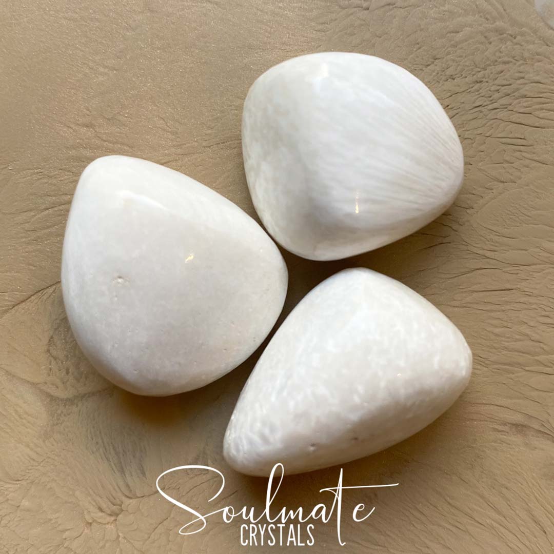 Soulmate Crystals Scolecite Tumbled Stone, White Zeolite Crystal for Spiritual Communication, Inner Peace, Transformation, High Vibration, Tranquility.