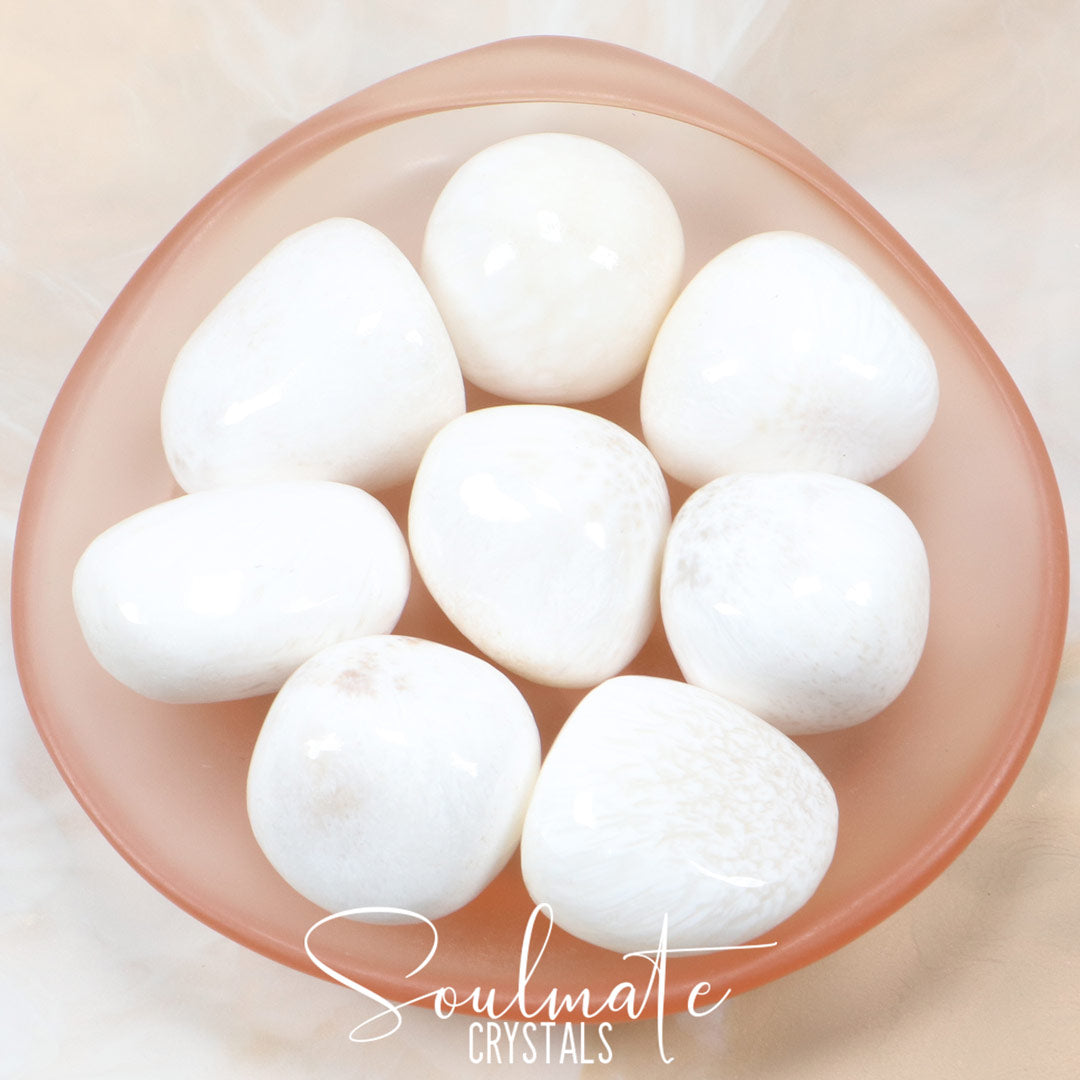 Soulmate Crystals Scolecite Tumbled Stone, White Zeolite Crystal for Spiritual Communication, Inner Peace, Transformation, High Vibration, Tranquility.