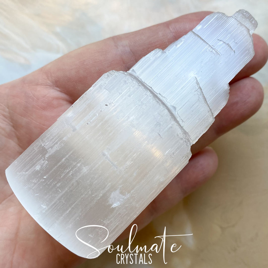 Soulmate Crystals White Selenite White Carved Crystal Mini Tower, White Gypsum Crystal for Energetic Cleansing.