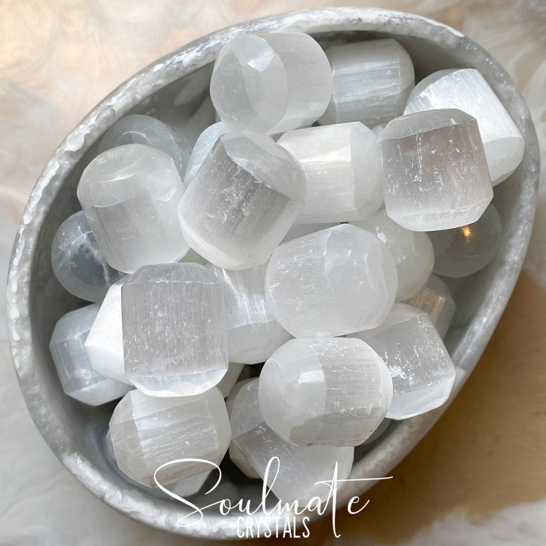 Soulmate Crystals White Selenite Tumbled Stone, White Gypsum Crystal for Energetic Cleansing
