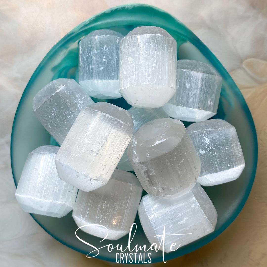 Soulmate Crystals White Selenite Tumbled Stone, White Gypsum Crystal for Energetic Cleansing.