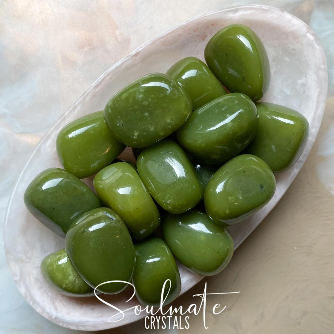 Soulmate Crystals Green Serpentine Tumbled Stone, Polished Olive Green Stone, Crystal for Vitality, Rejuvenation, Transformation, Rebirth.