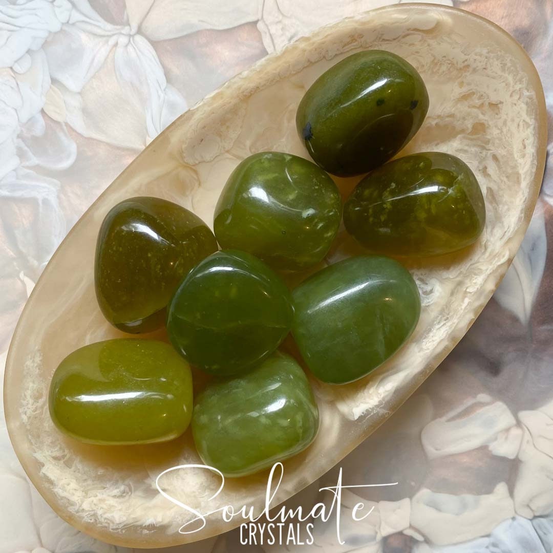 Soulmate Crystals Green Serpentine Tumbled Stone, Polished Olive Green Stone, Crystal for Vitality and Rejuvenation.