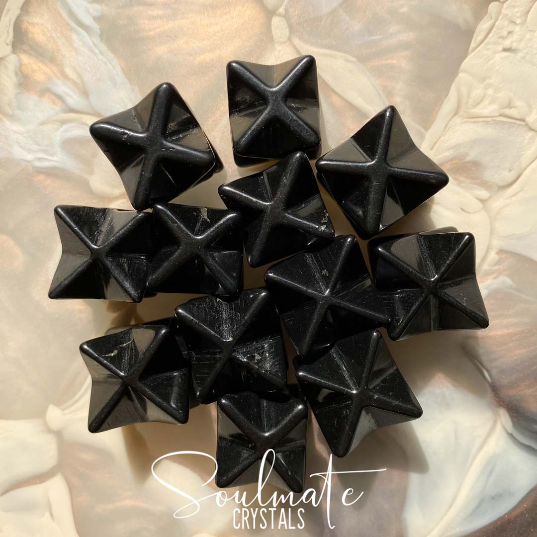 Soulmate Crystals Shungite Polished Stone Merkaba, Black Star, Sacred Geometry